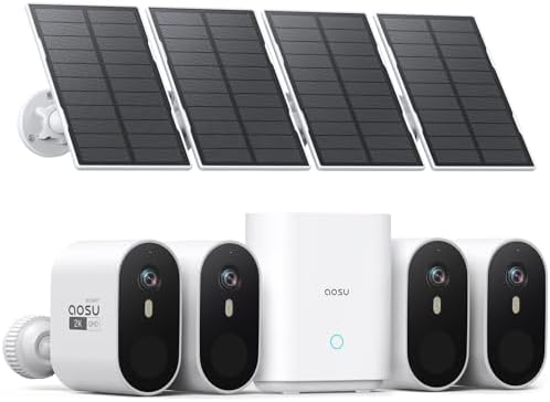 AOSU 2K Solar Security Cameras Wireless Outdoor, WiFi Camera Surveillance Exterieur for Home Security System, 166° View, Color Night Vision, 2-Way Talk, 32GB Homebase Local Storage, No Monthly Fee