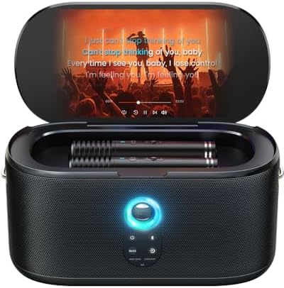 Karaoke Machine for Adults & Kids with Screen Lyrics Display, 2 Wireless Microphones Auto-Charging, Portable Bluetooth Speaker PA System WiFi/HDMI, Home Outdoor Party Speaker (Shell Series) (Shell S2)