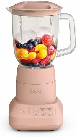 Bella 10-Speed Countertop Blender, Juicer and Smoothies, Fits Anywhere™, Slim Design with Lid and Lid for Dishwasher Stainless Steel Carafe, 450W, Surf