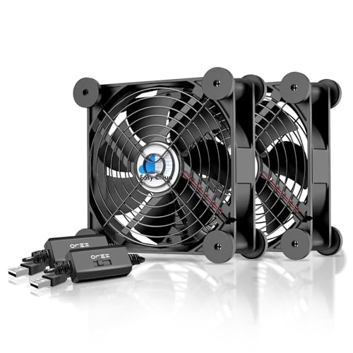 120mm Case Fan with Variable Speed Controller 3V to 12V, Axial Computer Fan with AC Plug 110V 120V 220V, Quiet Brushless USB Fan for PC Computer Cooling Biltong Box Cabinet Receiver Xbox DVR, 2 Pack