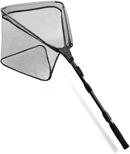 SAN LIKE Fishing Net Telescopic Landing Nets Folding Rubber Fish Net Rubber Coated Landing Net with Adjustable Sturdy Pole Handle for Saltwater Freshwater Bass Trout Fishing Easy Catch & Release