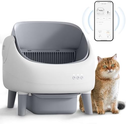 Open-Top Self Cleaning Litter Box, Automatic Litter Box for Multiple Cats, Smart APP Control, Dual Safety Protection