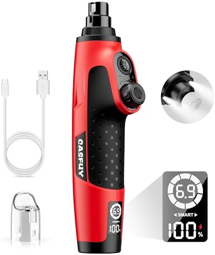 Casfuy Smart 6 Speed Dog Nail Grinder - Pet Nail Grinder with 2 LED Lights Super Quiet Rechargeable Electric Dog Nail Trimmer File Toenail Grinder for Large Medium Small Dogs (Red)