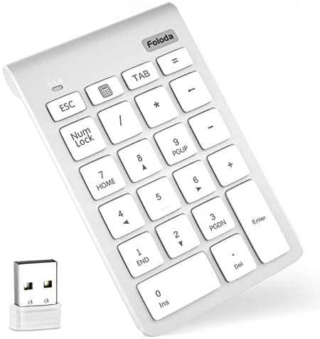 Wireless Number Pad, Portable 2.4Ghz USB 10 Keys Financial Accounting Numeric Keypad Data Entry Numpad for Laptop, PC, Desktop