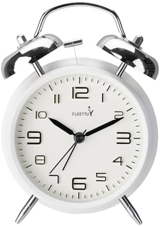 FLOITTUY (Loud Alarm for Deep Sleepers) 4'' Twin Bell Alarm Clock with Backlight for Bedroom and Home Decoration(Black)