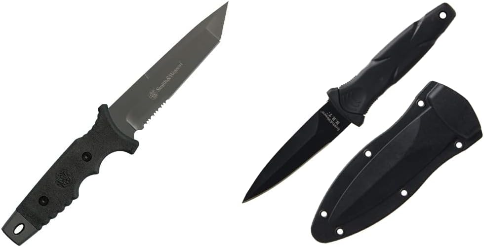 Smith & Wesson 10.6in High Carbon S.S. Fixed Blade Knife with 5.2in Tanto Blade and TPE Handle for Outdoor, Tactical, Survival and EDC