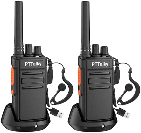 PTTalky FR1 Walkie Talkies for Adults Long Range, Rechargeable 2-Way Radio Walkie Talkie with Charge Cable Charger Dock for Hunting Commercial Cruises (2 Pack)