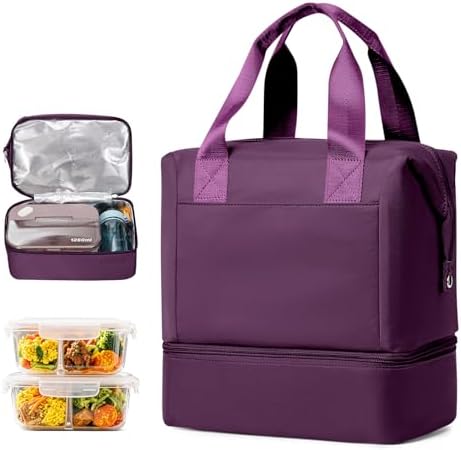 Lunch Bag Insulated Lunch Box Leakproof Lunch Tote Bags for Women Men,Portable Thermal Cooler Bag Lunch Containers with Shoulder Strap for Work, Family, Picnic, School, Outdoor,BBQ C2-Pinkpurple