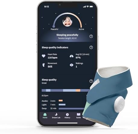 Owlet Dream Sock - Smart Baby Monitor View Heart Rate and Average Oxygen O2 as Sleep Quality Indicators. Wakings, Movement, and Sleep State. Digital Sleep Coach and Sleep Assist Prompts, Mint
