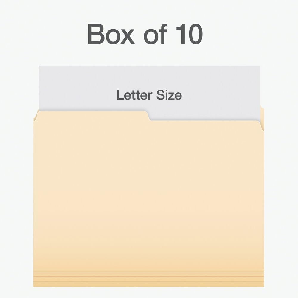 Pendaflex File Folders, 1/2 Cut Tab, Letter Size, Manila, Durable & Tear-Resistant File Organizers, 100/Box for Office, Home & School Filing Systems, Reversible & Eco-Friendly Design