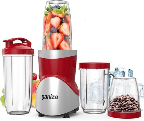 Smoothie Blender, Ganiza Blenders for Smoothies with 15-Piece Blender and Grinder Combo, 4 BPA-Free Personal Blender Cup, for Shakes, Protein Drinks, Fruit Vegetable Drink, Nuts, Spices, Coffee Beans