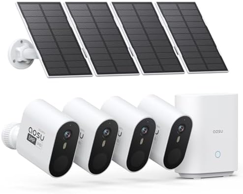 AOSU 5MP/3K Solar Security Cameras System 2-Kit, No Monthly Fee, 32GB Homebase Local Storage, 166° Ultra-Wide Angle Security Camera Wireless Outdoor, Forever-Solar Powered, Color Night Vision