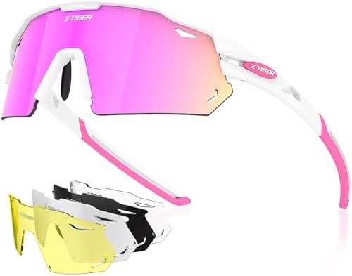 X-TIGER Polarized Cycling Glasses with 5 Interchangeable Lenses,MTB Biking Baseball Running Sports Sunglasses for Men Women