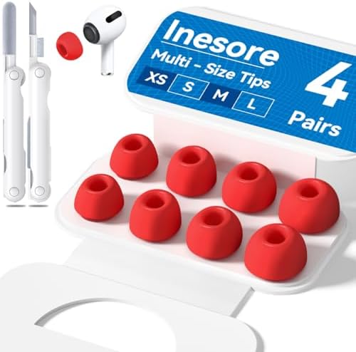 4 Pairs Replacement Ear Tips for AirPods Pro 2nd/1st Generation with Portable Storage Box & Cleaner Pen,Noise Reduction Holewith & Built-in dust Guard Screen,Silicone Ear Tips for AirPods Pro (White)