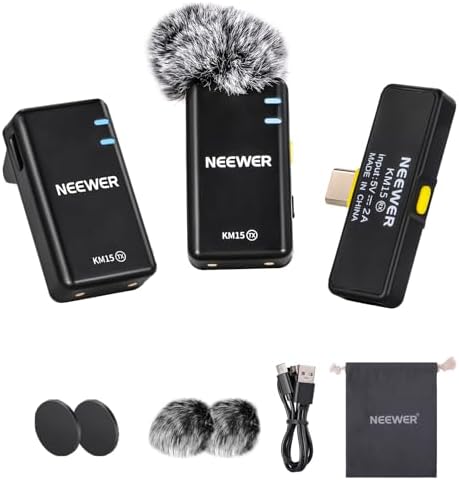 NEEWER CM28 Wireless Lavalier Microphone System with Charging Case, 1 Click Noise Canceling, 4GB Storage for 9Hrs of 48KHz 16 Bit Uncompressed Audio Lapel Mic Compatible with iPhone/Android/PC/Camera