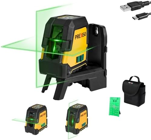 PREXISO Laser Level Self Leveling, 100 Ft Rechargeable & Selectable Green Cross Line Laser Level for Construction, Floor Tile, Home Renovation with Magnetic Pivoting Base, Target Plate & Portable Bag