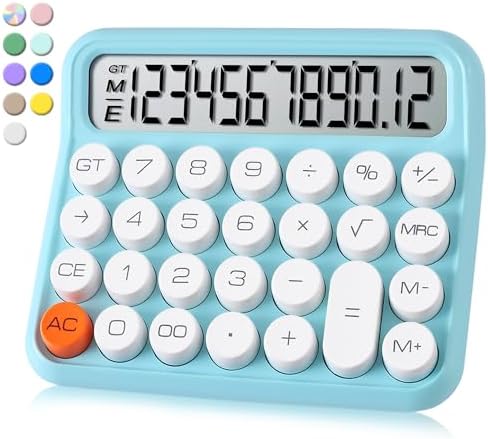 VEWINGL Mechanical Switch Calculator, 12 Digit Large LCD Display and Buttons, Great for Everyday Life and Basic Office Work, with Battery