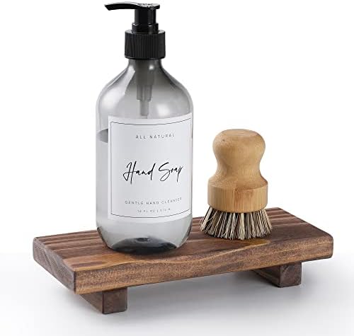 Wood Pedestal Soap Stand, Farmhouse Wood Riser, Soap Dish Holder/Tray Counter Decor for Bathroom Kitchen, Rustic Candle Plant Holder, Display Rectangular Decorative (Antique Walnut)