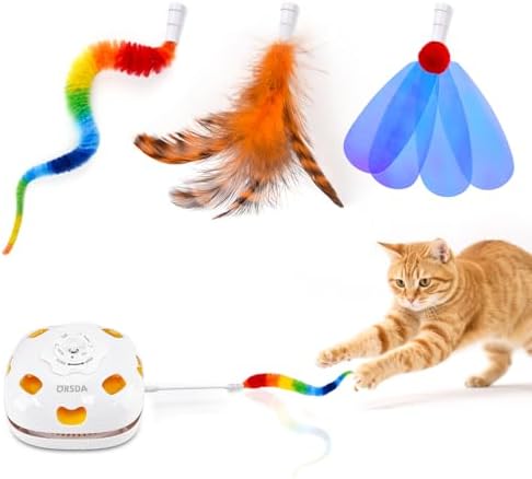 ORSDA Cat Toys Interactive, 4 in 1 Automatic Cat Toy, Hide and Seek, Whack a Mole, Magic Wand, Chasing Feather, with 4 Replacements, USB Rechargeable, for All Breed Sizes
