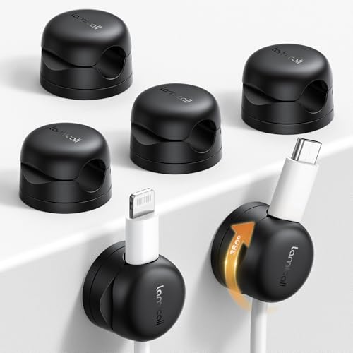 Lamicall Rotatable Cable Organizer Clips 6-Pack – Self-Adhesive Desk Cord Holder with Spring Lock – USB Charger Wire Management