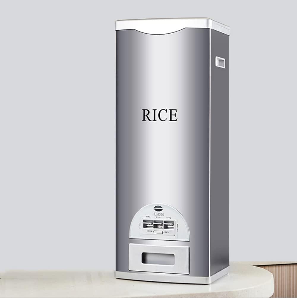Rice Tank Rice Storage Rice Storage Container Stainless Steel 25/33/45/55/66LB Sealed Grain Rice Cabinet Rice Storage Bucket (Black 20kg)