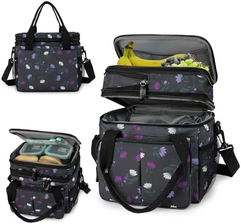 Lunch Bag Women Insulated Lunch Box for Work, Purple Expandable Large Lunch Bags, Leakproof Double Deck Lunch Box Cooler Bag(Purple)