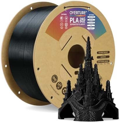 OVERTURE PLA Filament 1.75mm PLA 3D Printer Filament, 1kg Cardboard Spool (2.2lbs), Dimensional Accuracy +/- 0.02mm, Fit Most FDM Printer (Black 1-Pack)