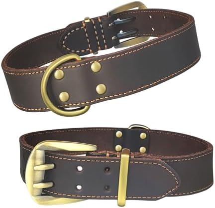 QRDA Leather Dog Collar Brown Dog Training Collar Heavy Duty Premium Leather Dog Collar Dog Collars for Medium/Large Dogs