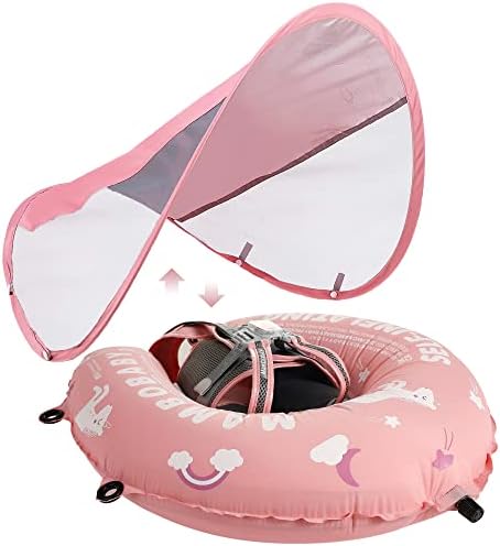 Mambobaby Baby Swim Float with Canopy, Non-Inflatable Solid Baby Float, Upgrade Soft Skin-Friendly Material Infant Swim Float