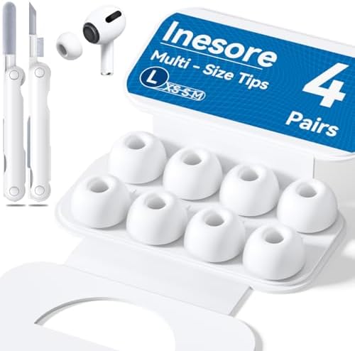 4 Pairs Replacement Ear Tips for AirPods Pro 2nd/1st Generation with Portable Storage Box & Cleaner Pen,Noise Reduction Holewith & Built-in dust Guard Screen,Silicone Ear Tips for AirPods Pro (White)