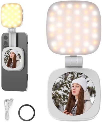 NEEWER BASICS Magnetic Selfie Light Compatible with MagSafe iPhone,CRI95 700lx/0.3m Folding LED Phone Fill Ring Lighting with Mirror for Zoom Makeup Photography Recording Video Conference, Black NL48B