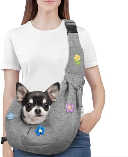 Pawaboo Small Dog Sling Carrier, Reversible Hands Free Dog Sling Carrier for Small Dogs and Cats, Puppy Sling Carrier with Adjustable Strap Buckle & Safety Harness, Puppy Essentials, Grey