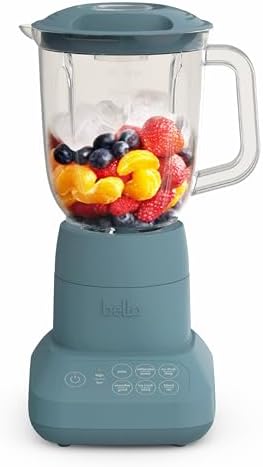 Bella 10-Speed Countertop Blender, Juicer and Smoothies, Fits Anywhere™, Slim Design with Lid and Lid for Dishwasher Stainless Steel Carafe, 450W, Surf