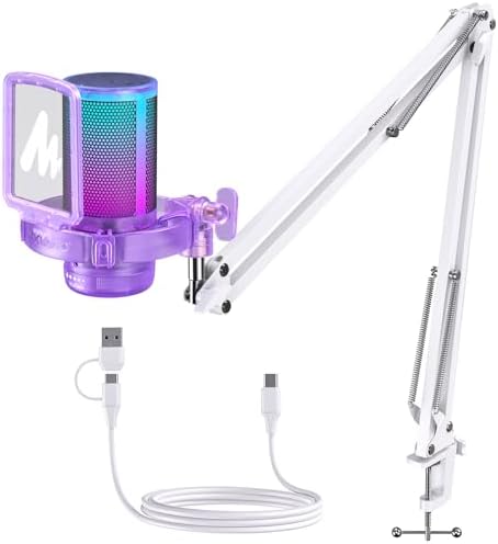 MAONO Gaming USB Microphone, Noise Cancellation Condenser mic with Mute, Gain, Monitoring, Boom Arm for Streaming, Podcast, Vocal, Twitch, YouTube, Discord, PC, Computer, PS4, PS5, Mac, DGM20S