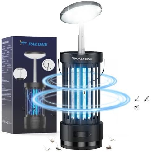 PALONE Bug Zapper, 4000mAh Electric Bug Zapper with LED Light, Retractable Fly Zapper with 3 Levels of Lighting Intensity Used for Indoor Outdoor