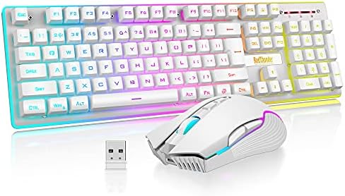 RedThunder K10 Wireless Gaming Keyboard and Mouse Combo, LED Backlit Rechargeable 3800mAh Battery, Mechanical Feel Anti-ghosting Keyboard + 7D 3200DPI Mice for PC Gamer (Black)