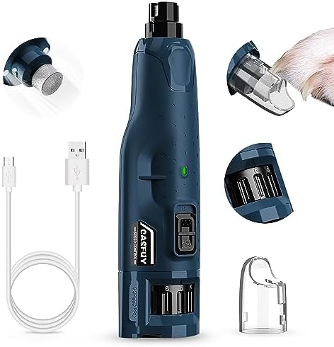 Casfuy Dog Nail Grinder Quiet - (45db)6-Speed Pet Nail Grinder with 2 LED Lights for Large Medium Small Puppy Dogs/Cats, Professional 3 Ports Rechargeable Electric Dog Nail Trimmer with Dust Cap(Blue)