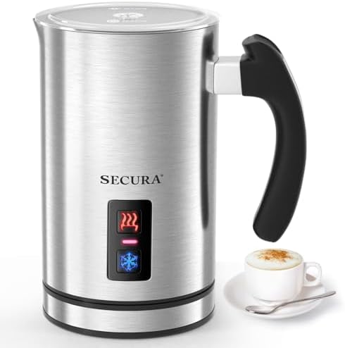 Secura Electric Milk Frother, Automatic Milk Steamer Warm or Cold Foam Maker for Coffee, Cappuccino, Latte, Stainless Steel Milk Warmer with Strix Temperature Controls (Black)