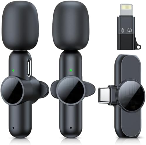 2 Pack Wireless Lavalier Microphone for iPhone iPad, RICCHI Mini Microphone Plug-Play Wireless Mic for Video Recording, Interview, YouTube, Facebook, TikTok, Auto Sync and Noise Reduction