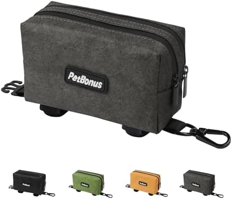 PetBonus Waterproof Dog Poop Bag Holder for leashes, Portable Pet Waste Bag Dispenser, 2 Pouches for Treat Holder and Walking Accessories, Fit All Leashes, Includes 1 Roll of Dog Poop Bags (Green)