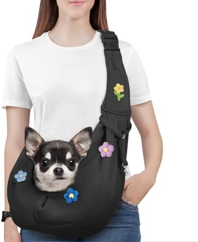 Pawaboo Small Dog Sling Carrier, Reversible Hands Free Dog Sling Carrier for Small Dogs and Cats, Puppy Sling Carrier with Adjustable Strap Buckle & Safety Harness, Puppy Essentials, Grey