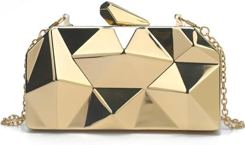 Clutch Purses for Women Lattice Pattern Metal Handbag Chain Geometric Evening Bag for Women