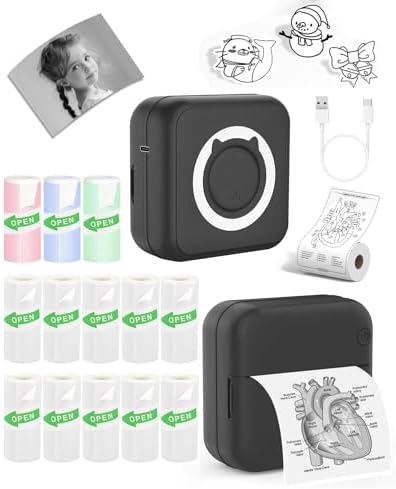 Label Maker - Mini Portable Sticker Printer with 13 Rolls Self-Adhesive Thermal Papers, Labeller Machine for Home Office Study Business Texts Journal, Blue