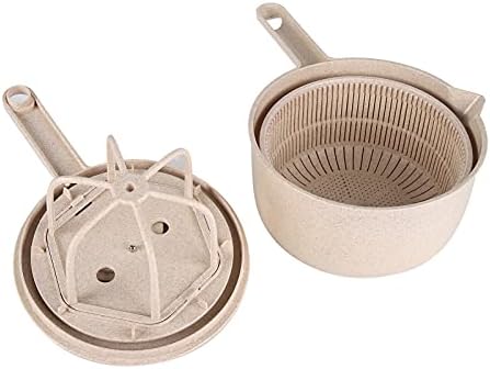 Salad Spinner, Lettuce Spinner with Bowl and Colander Manual Lettuce Dryer with Egg Strainer for Kitchen Manual Vegetables Rice Washin(Beige)