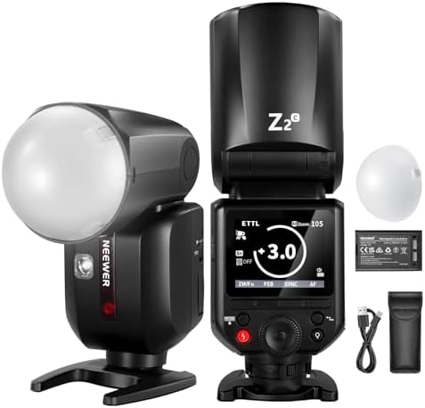 NEEWER Z2-N 2.4G TTL Round Head Flash Speedlite Compatible with Nikon Cameras, 76Ws 1/8000s HSS with Diffuser, 2 Modeling Lamps, Upgraded UI, TTL/M Toggle Key, 3000mAh Battery, 600 Full Power Flash