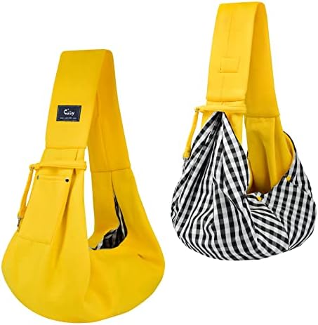 Cuby Adjustable Dog Cat Sling Padded Hard Bottom Pet Carrier Sling Soft Carrying Puppy Bag for Small Dogs Cats Outdoor Travel (Grayish-White)
