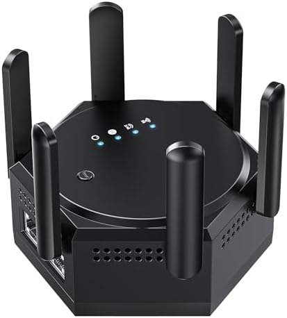 WiFi Extender, WiFi Repeater, WiFi Booster, 1200Mbps High-Speed,10,000 Sq. Ft Coverage,6 External Antennas,60 Devices, Dual Band 5.8GHz&2.4GHz Internet Booster for Home, Office, Multi-Story House