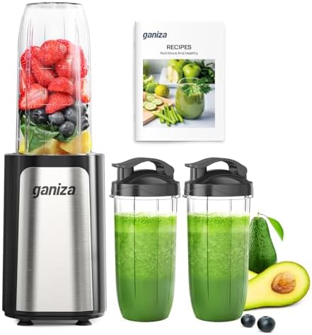 Ganiza Blender for Smoothie, 14 Pcs Smoothie Blender for Kitchen, Countertop Blender with 3 Non-BPA Portable Blender Cup and Cleaning Brush for Baby Food, Shakes, Vegetable, Nutritious Recipe