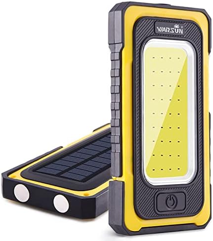 WARSUN Led Work Light Rechargeable, Portable Magnetic Work Light, LED Flood Light Waterproof for Outdoor Camping Hiking Emergency Car Repairing (USB + Solar Charging, Blue) - PuriLite