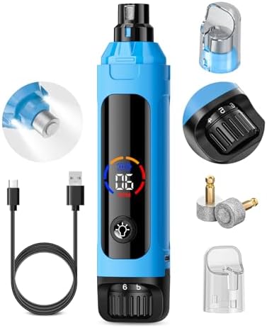Dog Nail Grinder 6-Speed Adjustable with Dual LED Bloodline Lights – 38dB Ultra-Quiet Pet Nail Trimmer, Color Display for Safe Grooming of Small to Large Dogs (Black)
